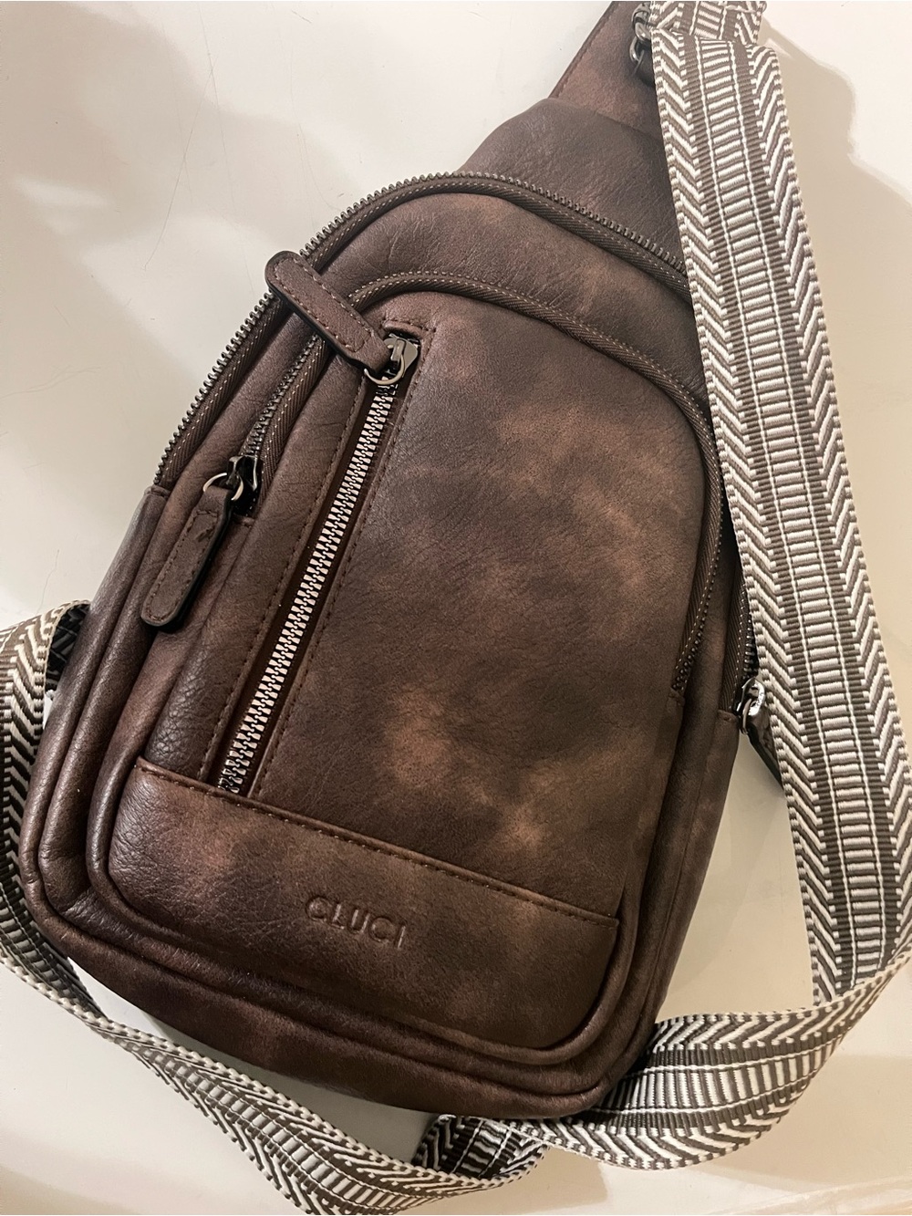 NWOT CLUCI Brown Faux Leather Sling Bag